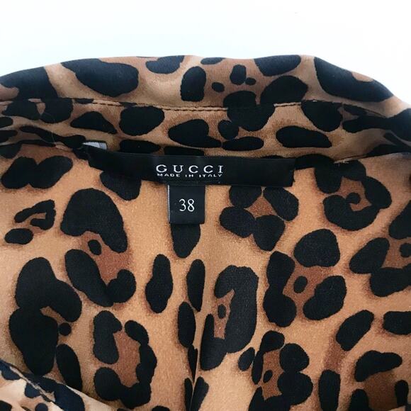 GUCCI Leopard Cheetah Print Silk Cape Shirt 38 - Picture 6 of 8